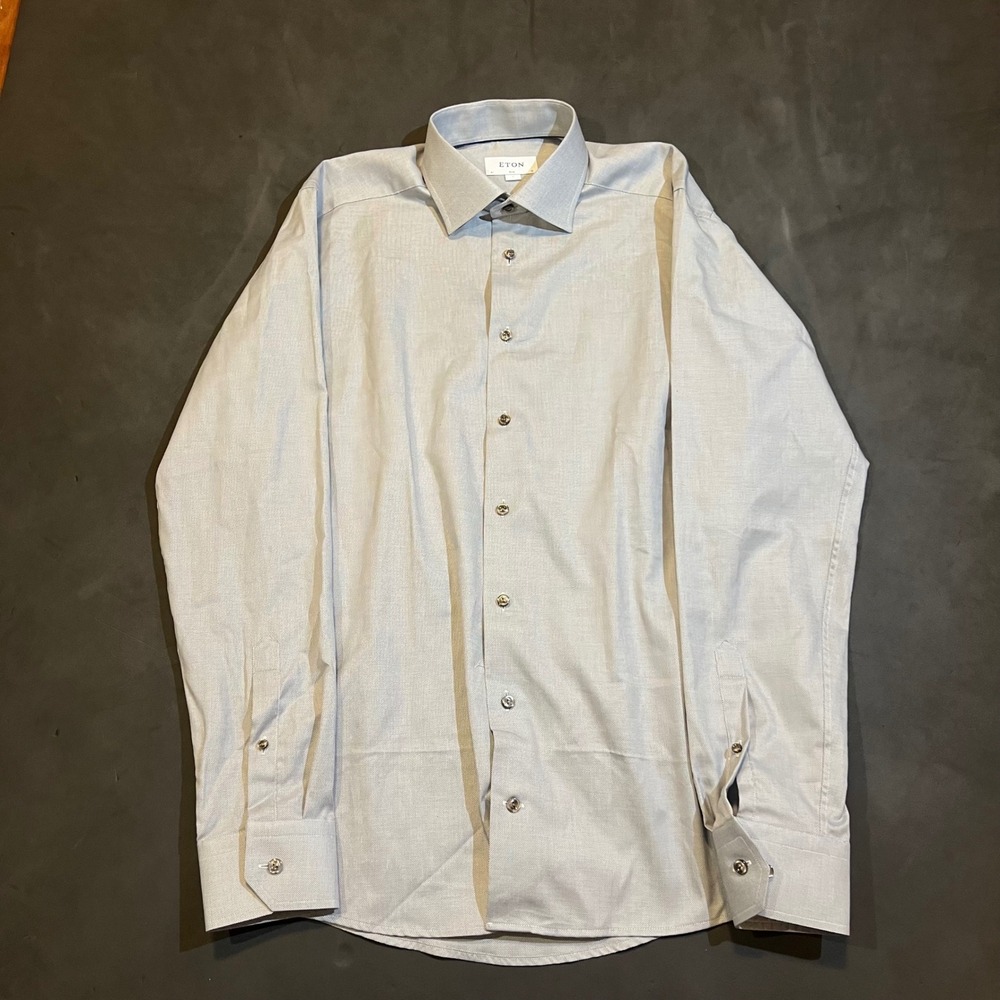 ETON DRESS SHIRT Grey Luxury Sweden 41 16 Large Slim Contemporary Oxford